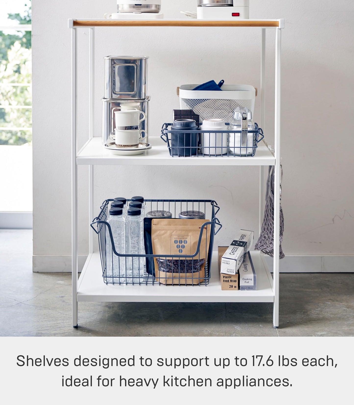 Yamazaki Home Kitchen Appliance 3 tier Storage Rack-Standing Organizer Shelves, One Size, Black