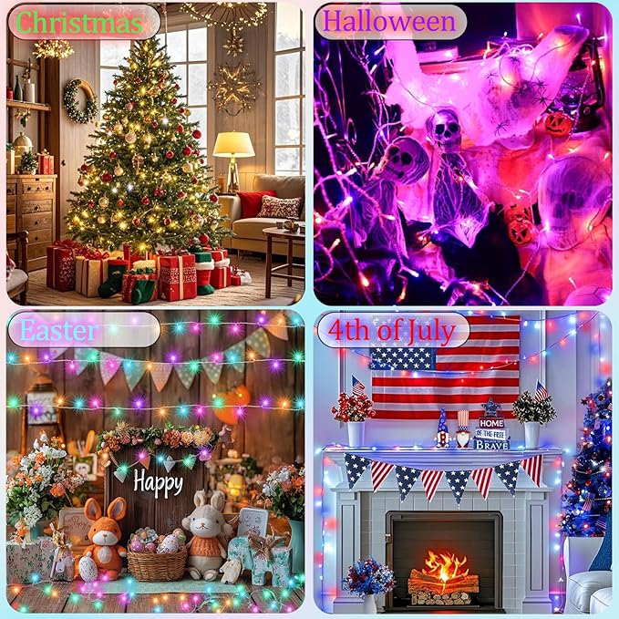 Color Changing Christmas String Lights with Remote, 35 Colors 66FT 200LED String Lights Outdoor Decoration, Indoor Connectable Fairy Lights Plug in for XMAS Tree Thanksgiving Christmas Decoration
