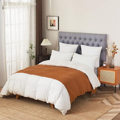 Longhui bedding Burnt Orange Knitted Throw Blanket for Couch, Soft, Cozy Machine Washable 100% Cotton Sofa Knit Blankets, Heavy 3.0lb Weight, 51 x 63 Inches, Laundry Bag Included