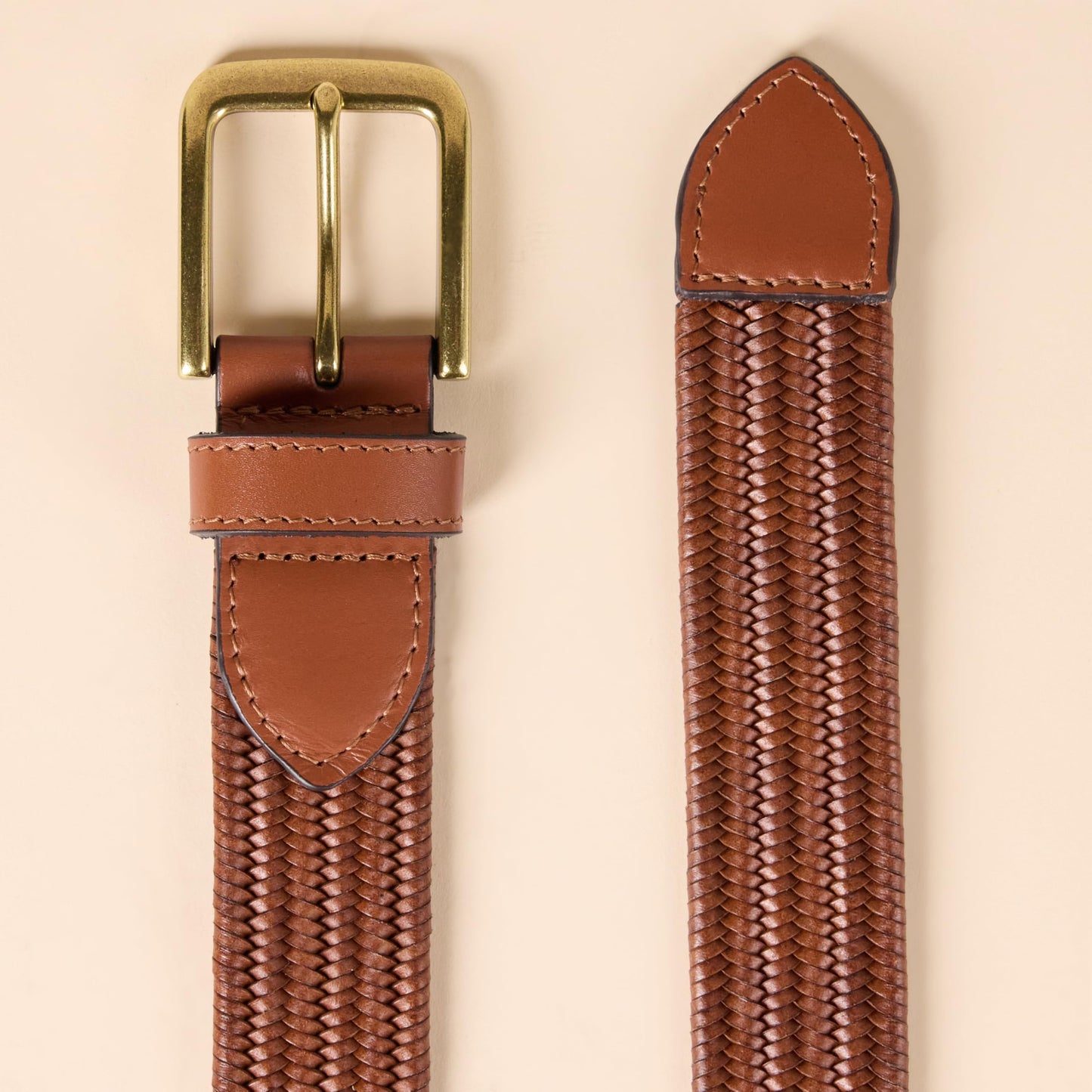 Amazon Essentials Men's Tubular Stretch Weave Belt, Tan, 36