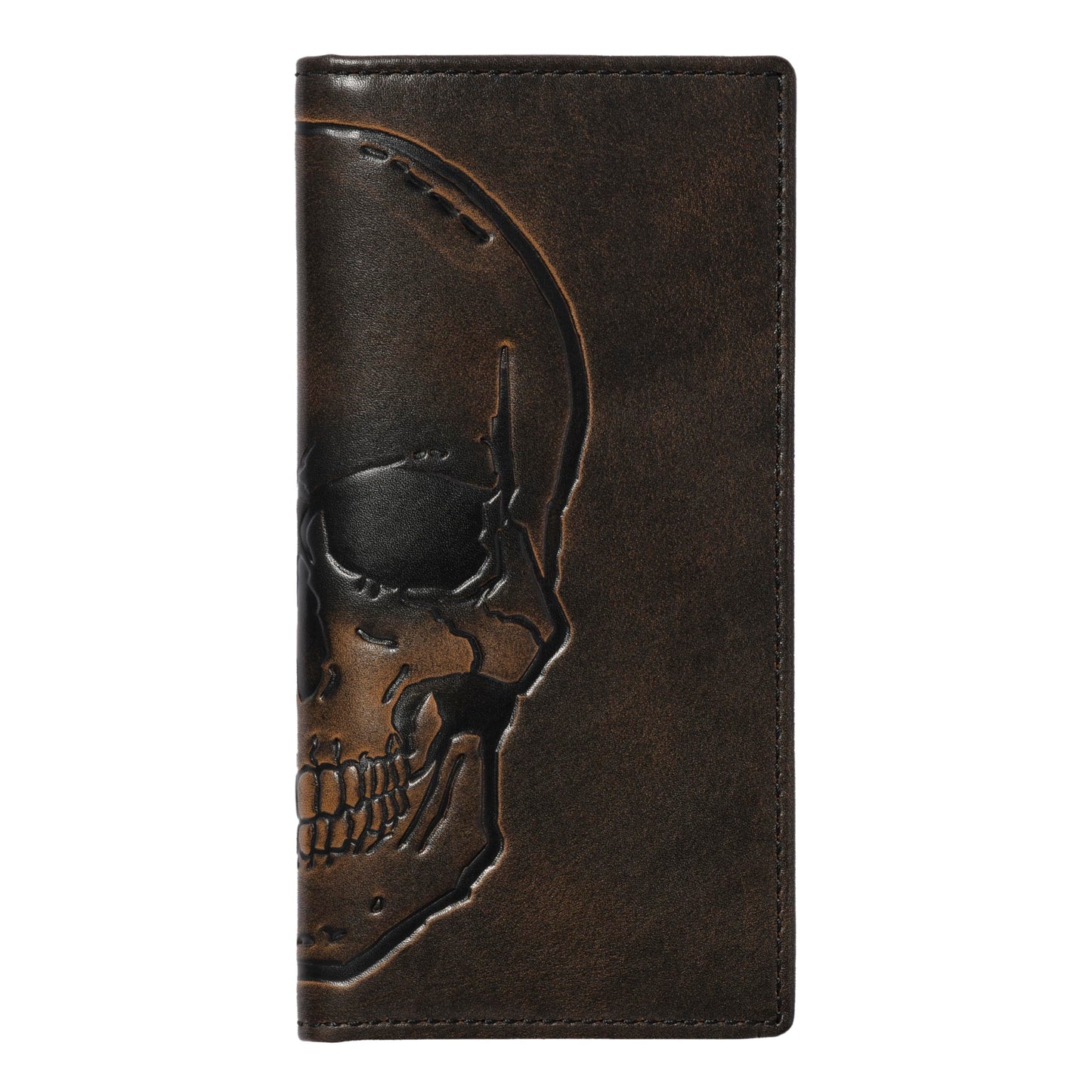House of Jack Co. Skull Long Bifold Wallet for Men, Full Grain Cowhide Leather Biker Wallet, Rodeo Wallet, Black