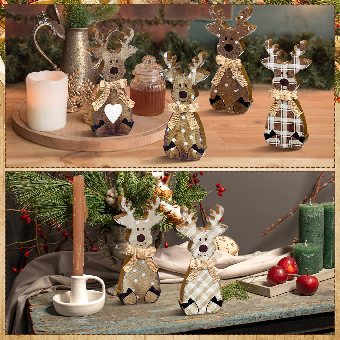 Yousoontic Neutral Wooden House Decor Rustic Farmhouse Spring Tiered Tray Decor Spring Mantel Decoration for Home Desk Shelf Table Centerpiece Decoration(6 Pcs,Reindeer)