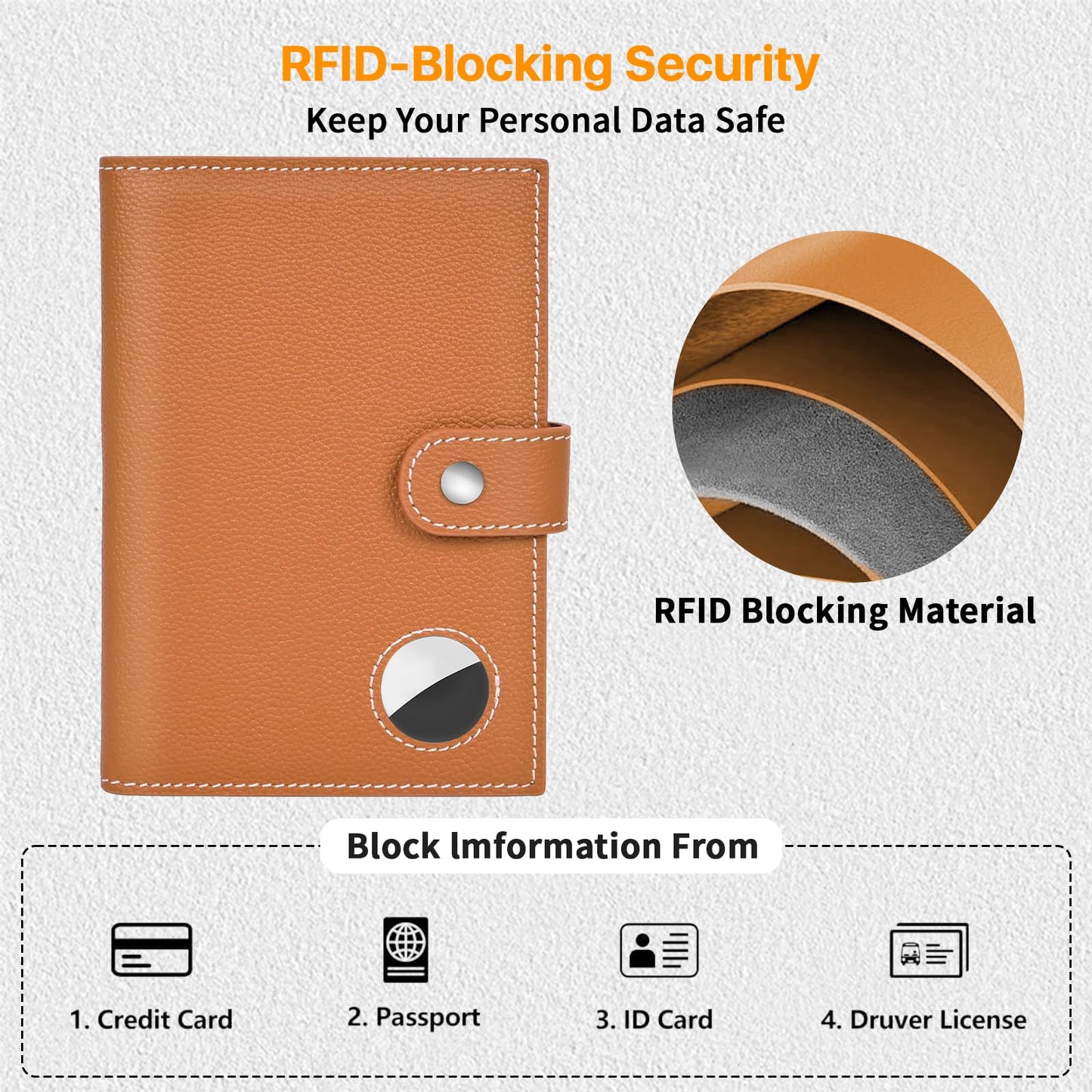 Genuine Leather Passport Holder for Travel, RFID Blocking Passport Wallet with Tracker Holder, Slim Passport Cover Travel Wallet for Women Men, Airport Essentials (Brown)