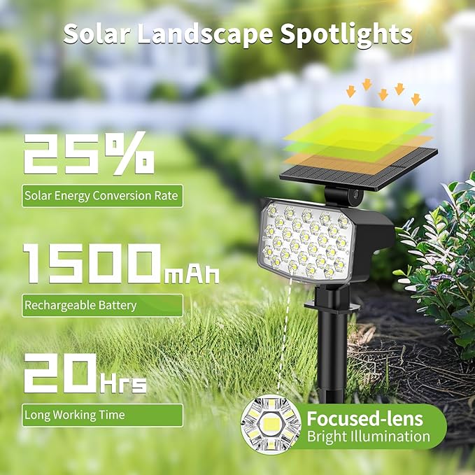 8 Pack Solar Spot Lights Outdoor, Waterproof IP65 Adjustable, 3 Lighting Modes Solar Powered Landscape Spotlights for Yard Garden Pathway(Cool White)