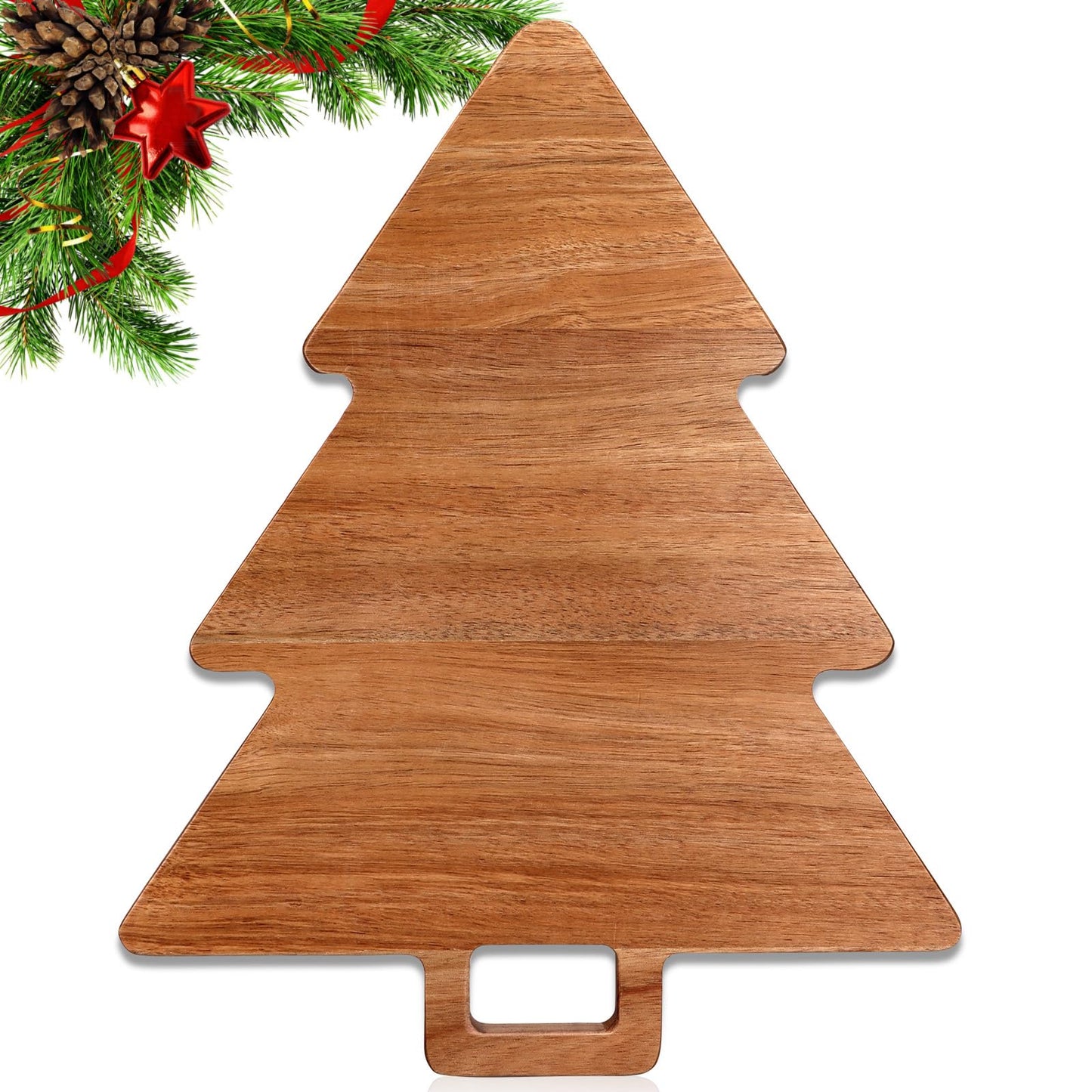 Christmas Kitchen Decor Tree Charcuterie Board Gift Acacia Wood Cutting Board with Handle Holiday Decorations Platter Wooden Xmas Cheese Boards Decorative Charcuterie Board Food Serving Tray