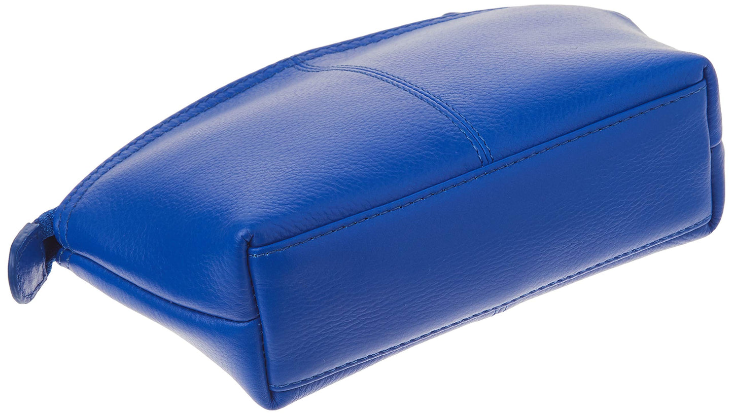 ili New York Genuine Leather Cosmetic Pouch - RFID Blocking Leather Travel Organizer Bag with Top Zip Closure and Interior Zip Pocket, Compact Lightweight Make Up Bags, Cobalt