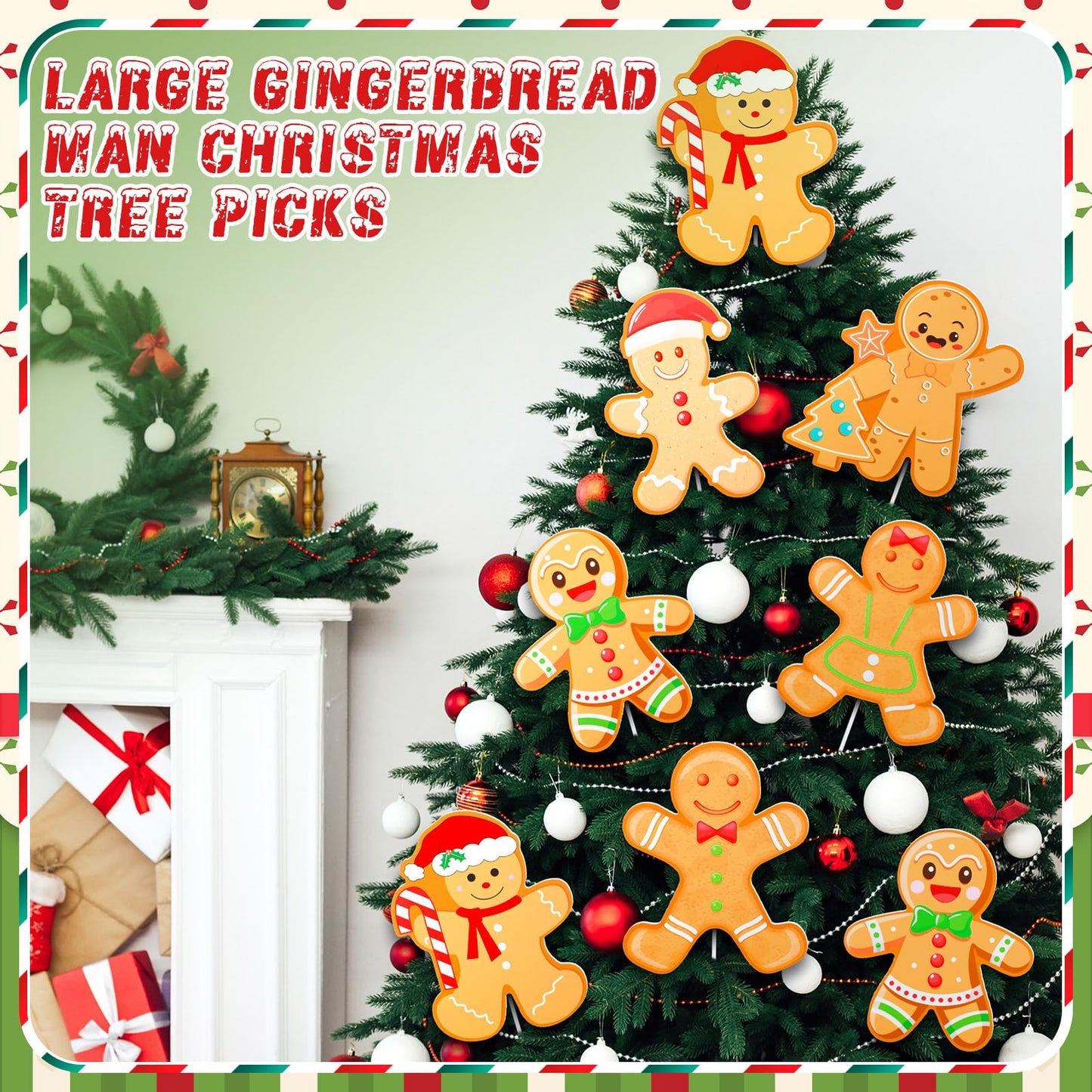 VioraWhite 18 Pcs Christmas Tree Decorations 7.87 Inch Extra Large Gingerbread Man Picks Christmas Gingerbread Man Tree Topper Ornaments for Xmas Winter Home Office Party Vase Decorations