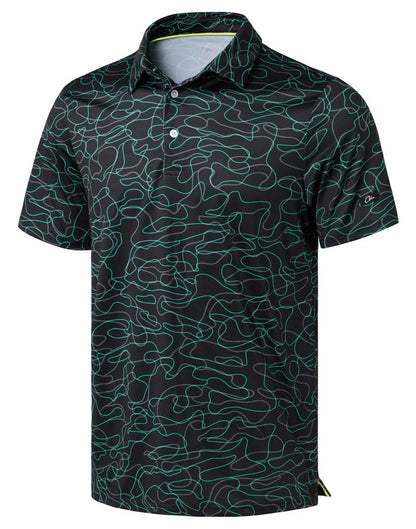 Obla Mens Golf Polo Shirts Short Sleeve Dry Fit Performance Moisture Wicking Casual Print Collared Golf Shirts for Men(Black Curve_S)