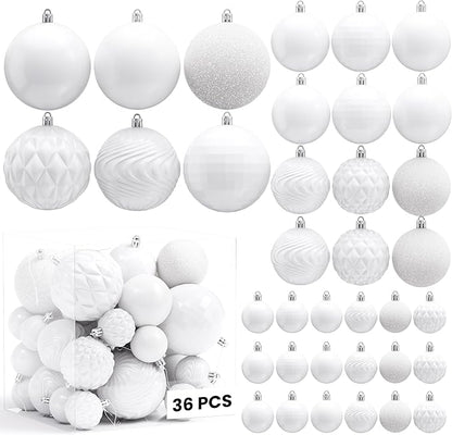 Annecy Christmas Tree Ornaments - 36 PCS Shatterproof Christmas Ball Ornaments Set for Holiday, Wreath & Party Decorations (Multi-Size, White)