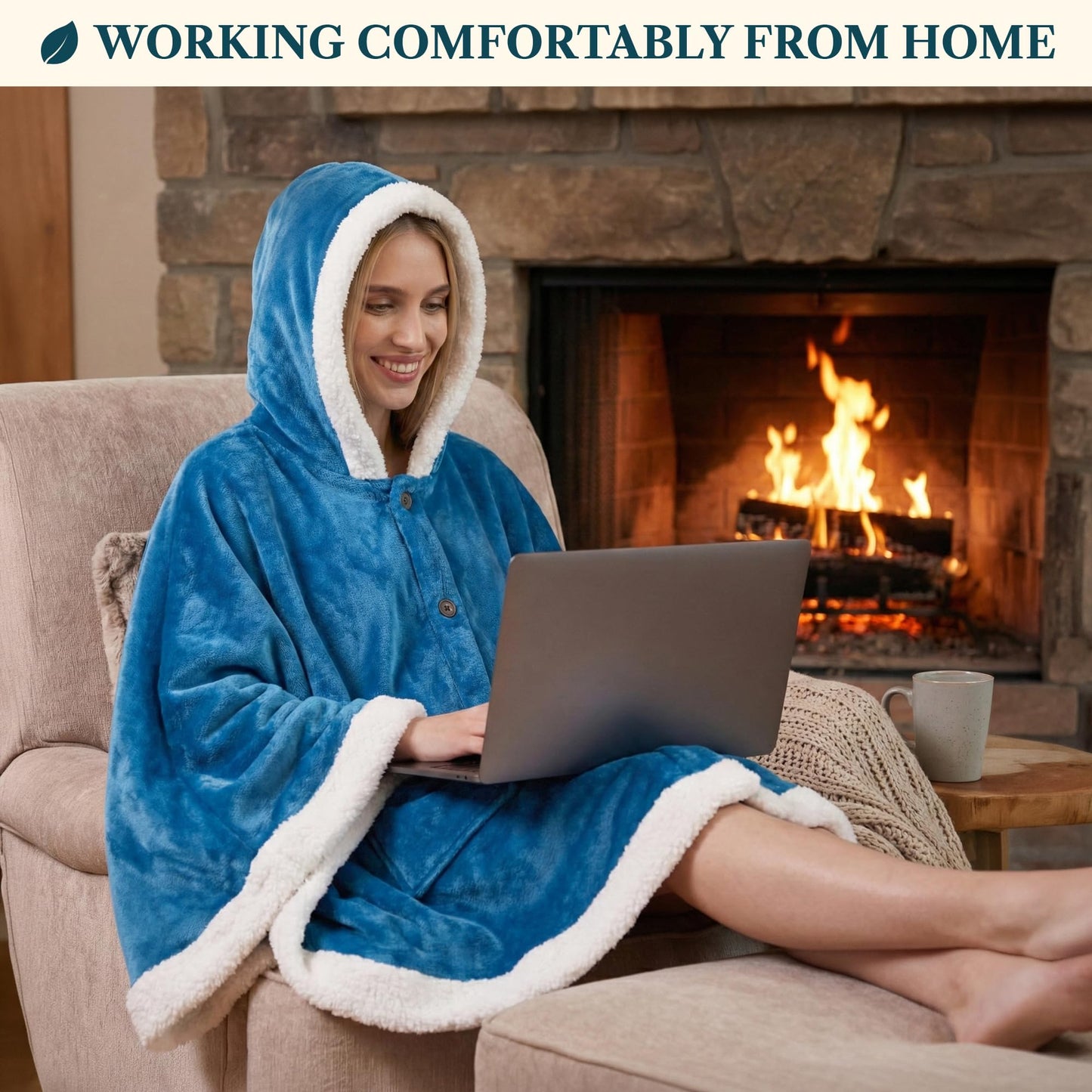 PAVILIA Hooded Blanket Poncho, Women Sherpa Fleece Shawl Wrap with Hood, Wearable Blanket Cozy Warm Poncho Cape Throw with Pockets, Gift for Elderly Mom, Turquoise Sea Blue