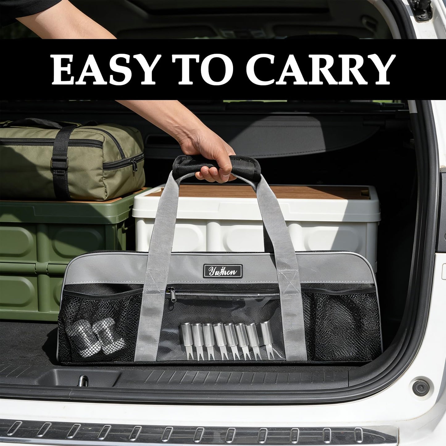 22 Inch BBQ Grill Tool Bag, Heavy-Duty 1680D Oxford Grill Utensil Carrying Bag, Water-Resistant Organizer for Long Grilling Tools, Camping, RV, Tailgating(Bag Only)