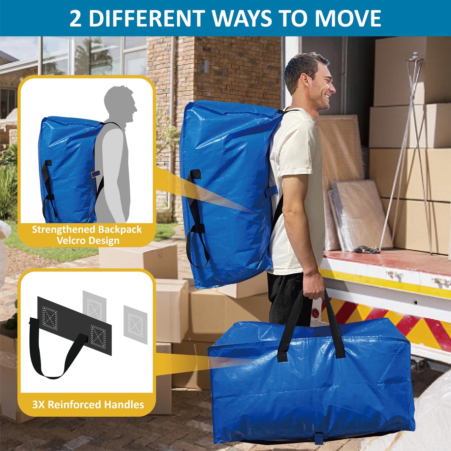 6 Pack Heavy Duty Extra Large Moving Bags with Backpack Straps & Vacuum Storage Bags Moving Supply Combo, Moving Totes with Handles & Zippers for Space Saving, Fold Flat, Includes Vacuum Bags