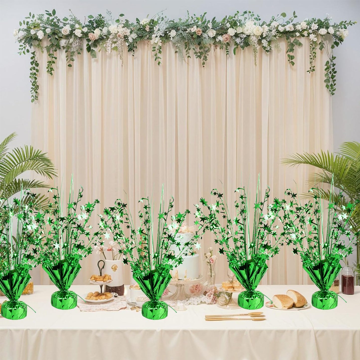 6 Pack Metallic Foil Spray Centerpiece Star Table Decoration Burst Table Centerpieces for Birthday Wedding Anniversary Graduation Holiday Party Supplies Decor (Green)