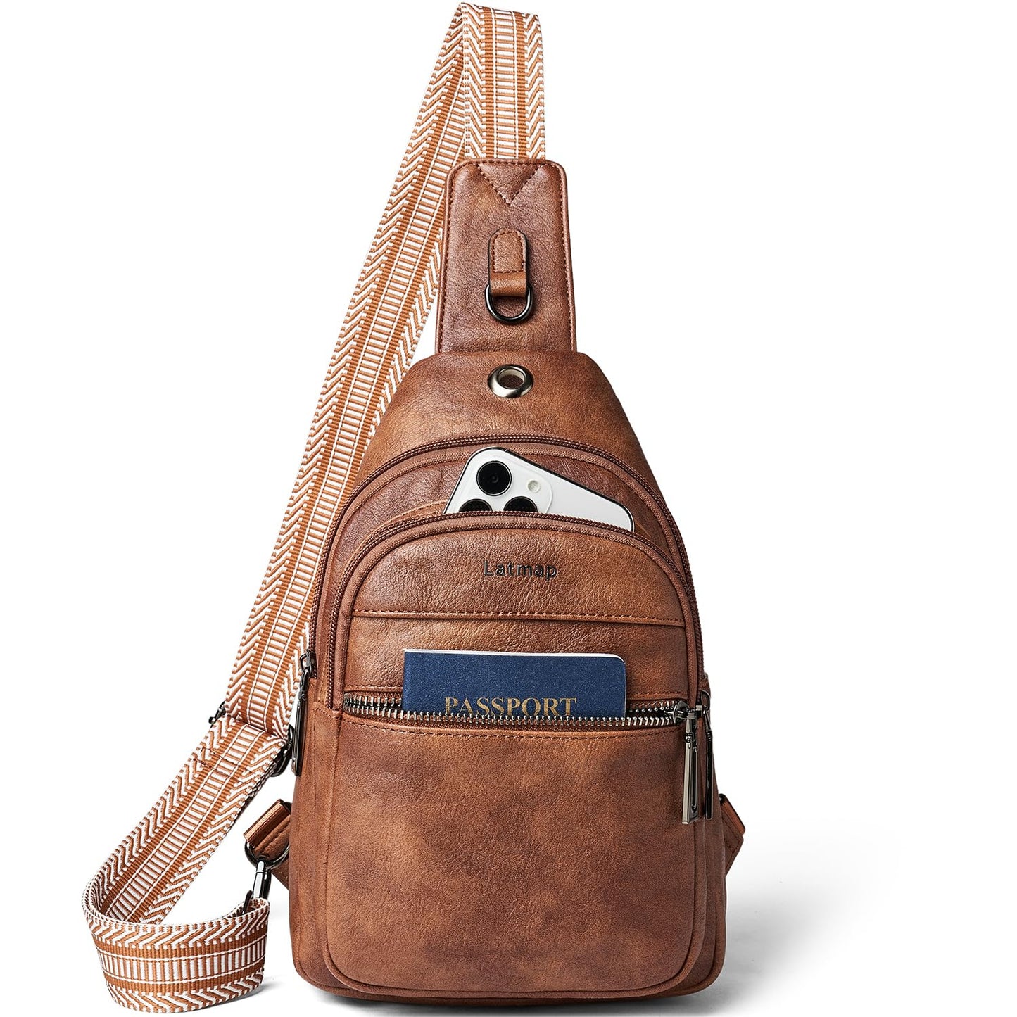 LATMAP 7L Sling Bag For Women Faux Leather Anti Theft Small Casual Daypack Backpack Fanny Pack Crossbody Chest Bags Purse Waterproof Brown
