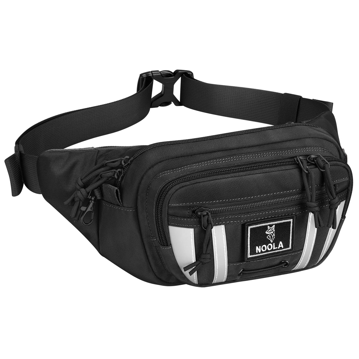 NOOLA Large Fanny Pack for Men Women, 4-Pocket Crossbody Waist Bag with RFID Blocking & Adjustable Strap, Hip Pack for Travel Cycling Hiking (Black)