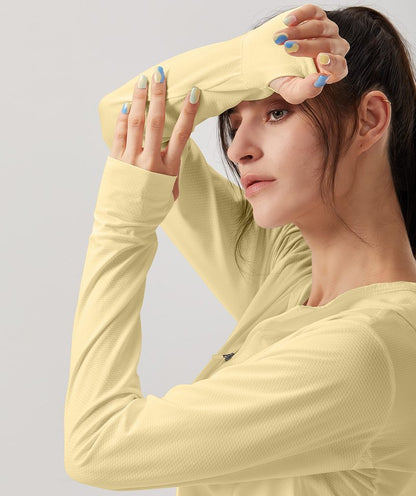 Soothfeel Women's UPF 50+ Sun Protection Hoodie Jacket Lightweight Long Sleeve Sun Shirt for Women with Pocket Hiking Outdoor Light Yellow 3XL