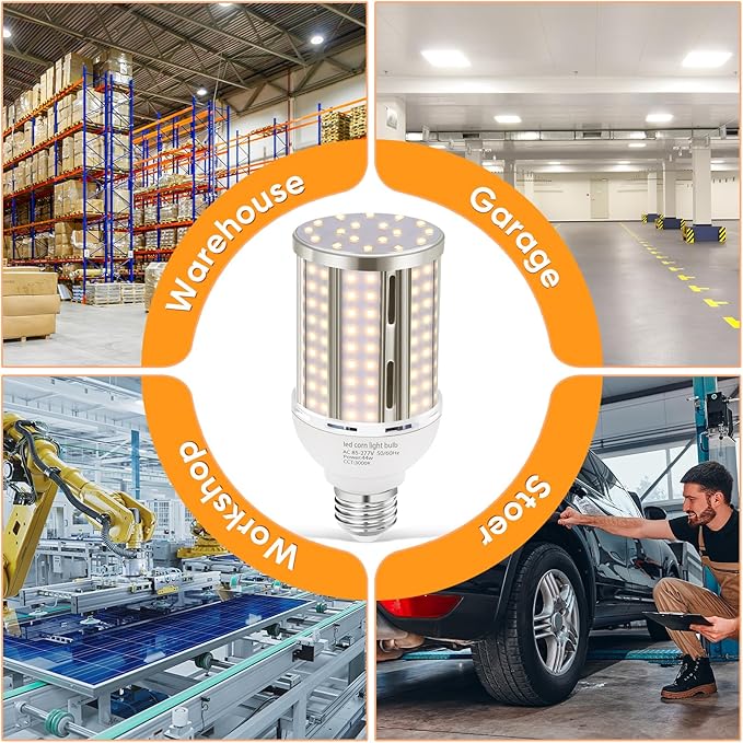 44W LED Corn Light Bulb(2 Pack),Fanless,(390 Watt Equivalent) E26/E39 Medium/Large Mogul Base LED Cob Lamp 3000K Warm white 5,900LM for Outdoor Indoor Garage Warehouse Factory Workshop Street Backyard