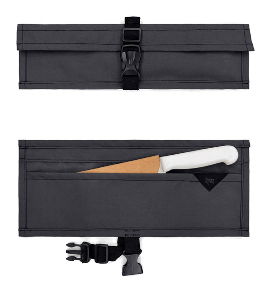 Under NY Sky Knife Roll Case - 1 Slot - Heavy Duty Oxford Canvas Pouch - Leather Reinforced - Portable Bag for Cooking Tools, Utensils, Cutlery Knives, Brushes - Chefs, Kitchen, Travel, Gift - Gray