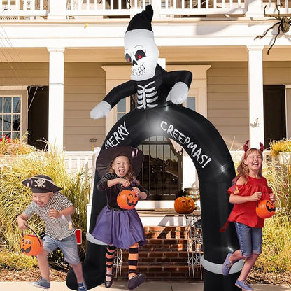 10FT Skeleton Santa Arch Inflatable Decoration, Yard Decoration with LED Lights, Outdoor Inflatable Decoration for White Christmas, Halloween, Outdoor Lawn, Garden, Party