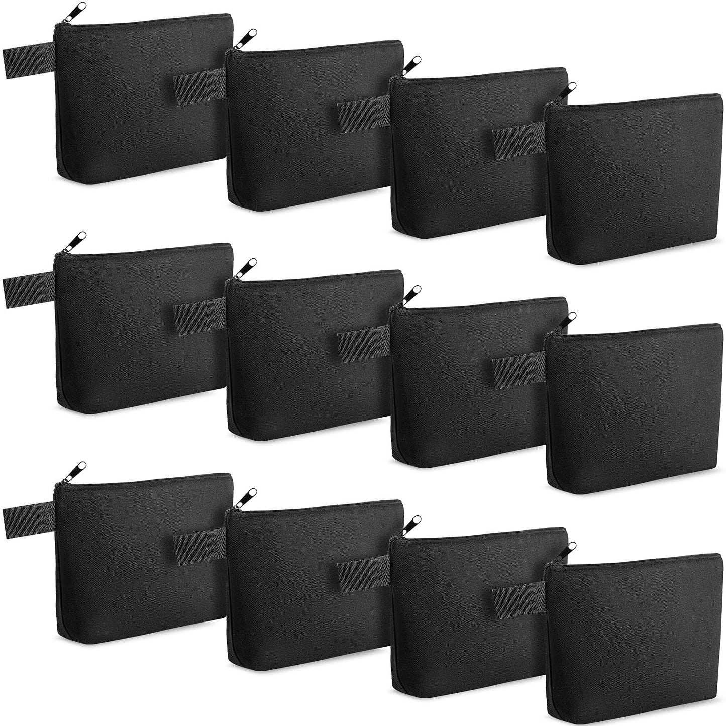 Weewooday 12 Pieces Blank Canvas Makeup Bags with Bottom Handle Bulk Sublimation Blank Zipper Makeup Pouch Canvas Cosmetic Bags for Women Student DIY Craft Travel Toiletry Pencil(Black)