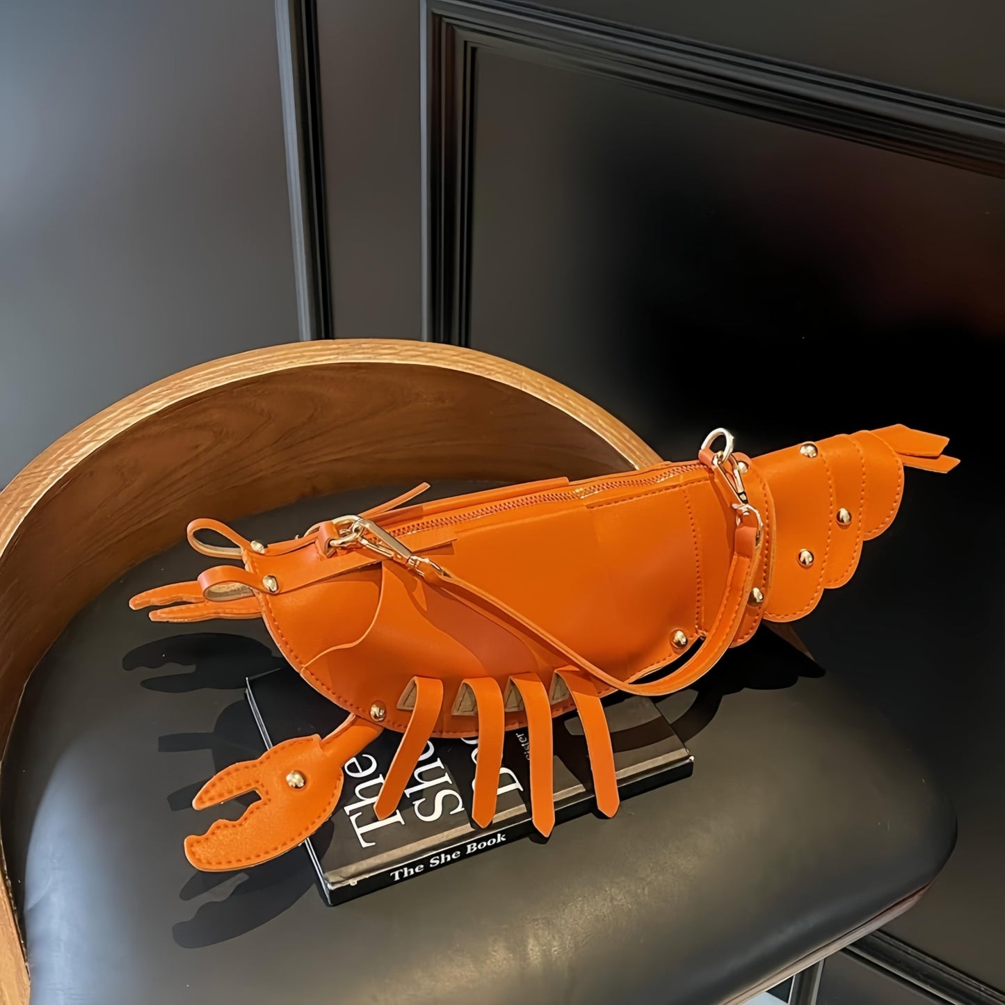 XJXFKDG Lobster Shaped Crossbody Bag,Fun Unique Rivets Lobster Design Shoulder,PU,Stylish Handbag Purse for Women Girls (Orange)