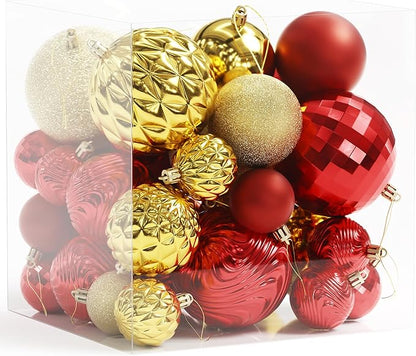 Annecy Christmas Tree Ornaments - 36 PCS Shatterproof Christmas Ball Ornaments Set for Holiday, Wreath & Party Decorations (Multi-Size, Red, Gold)