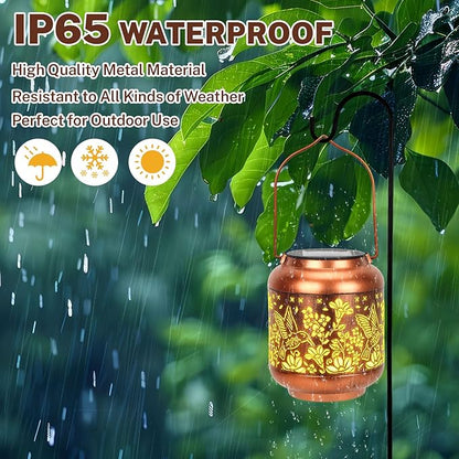 Hummingbird Solar Lanterns Outdoor Hanging, Waterproof Metal Solar Lights Outside for Garden Porch Yard Patio Pathway Tabletop Landscape Decor, LED Lantern Gifts for Women Mom Grandma