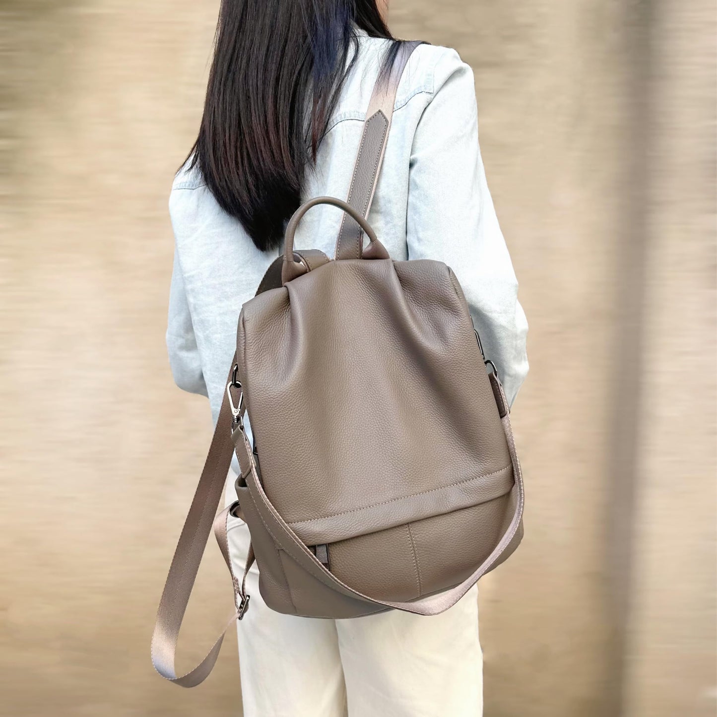 Wesccimo Genuine Leather Backpack Purse For Women Antitheft Real Soft Rucksack Fashion Designer Convertible Ladies Shoulder Bag Grey