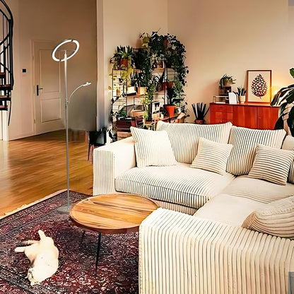 FIMEI Split Floor Lamp Modern LED Rotatable Floor Lamp with Reading Light, Eye-Protection Reading Standing Lamp with Stepless Dimming and 3000K-6000K Color, Separately Rotatable Design, Gray