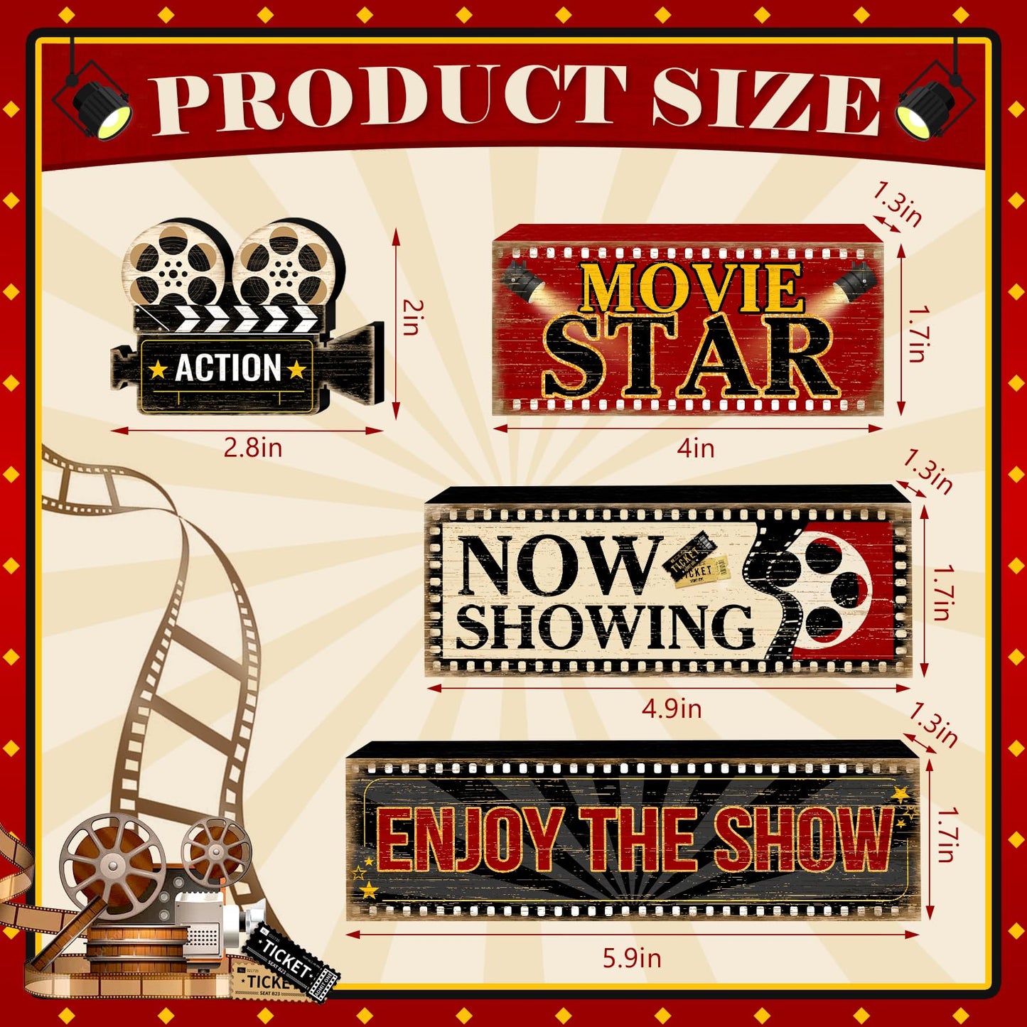 Britimes 4 Pcs Movie Night Table Decor Christmas Tiered Tray Decorations Set Movie Star Stack Block Signs Gift Rustic Farmhouse Tabletop Decor for Table & Home Office