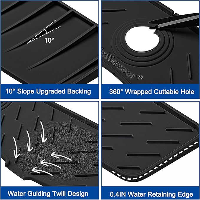 Meiliweser Faucet Mat for Kitchen Sink – 24” x 5.1” Extra-Long Silicone Splash