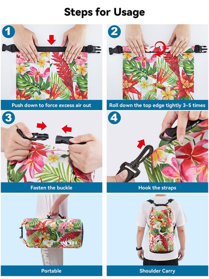 HEETA Waterproof Dry Bag for Women Men, Roll Top Lightweight Dry Storage Bag Backpack with Emergency Whistle for Travel, Kayaking, Boating, Camping, Beach, Cruise Ship Essentials (Flower, 20L)