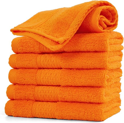 Cleanbear Washcloths Orange Face Cloths Set of 6 Large All Cotton Bathroom Wash