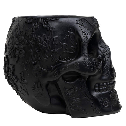 Skull Makeup Brush Holder, Pen Holder, Vanity, Desk, Office Organizer, Stationary, Decor Planter , Candy Bowl , Goth Decorations , Extra Large, Skulls Gothic Skull & Bones Organizer Bathroom (Black)