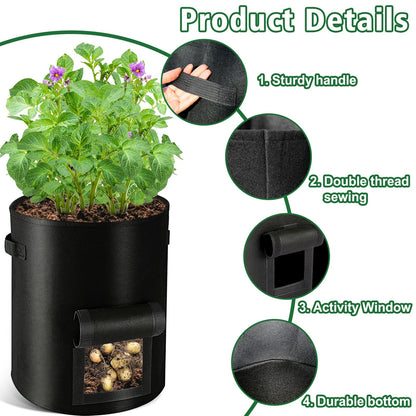 REMIAWY Potato Grow Bags, 10 Gallon 6 Pack Potato Bags for Growing Potatoes with Flap Harvest Window and Handle, Potato Planter Thickened Nonwoven Fabric Pots for Tomatoes Carrots Vegetables Fruits