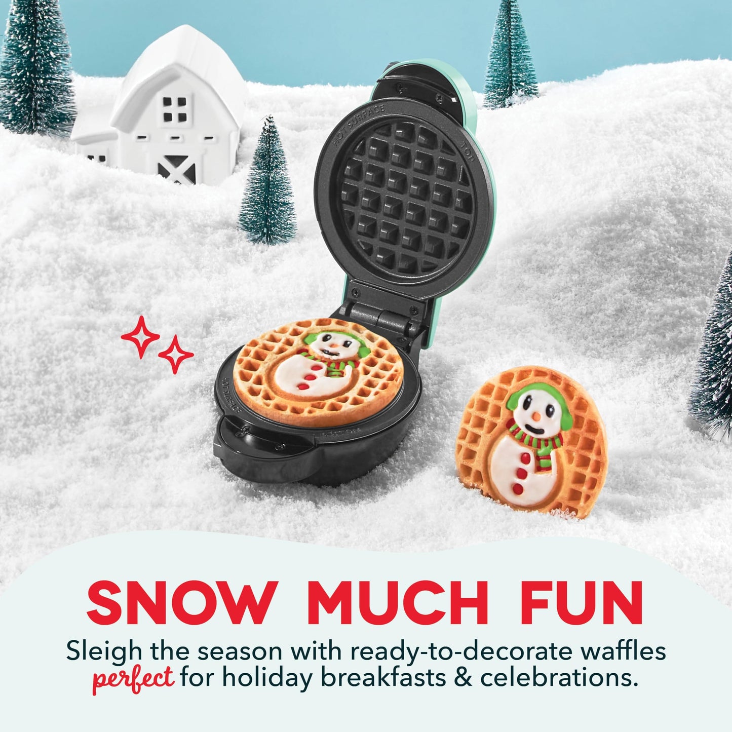 Dash MultiMaker® Mini System Removable Plate Set - Nonstick Replacement Plates for Christmas Waffle Breakfast - Waffle Maker Not Included - 4-Inch - Two-Pack - Snowman & Tree