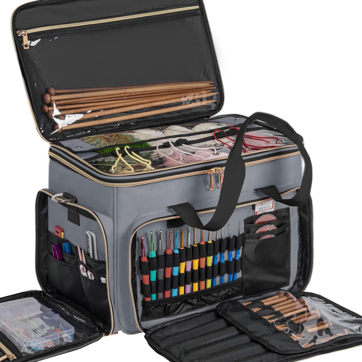Large Knitting Bag Yarn Storage Organizer,Portable Crochet Tote Bag,Yarn Bags for Crocheting On The Go for Knitting Needles, Crochet Hooks, Knitting Accessories, Unfinished Project