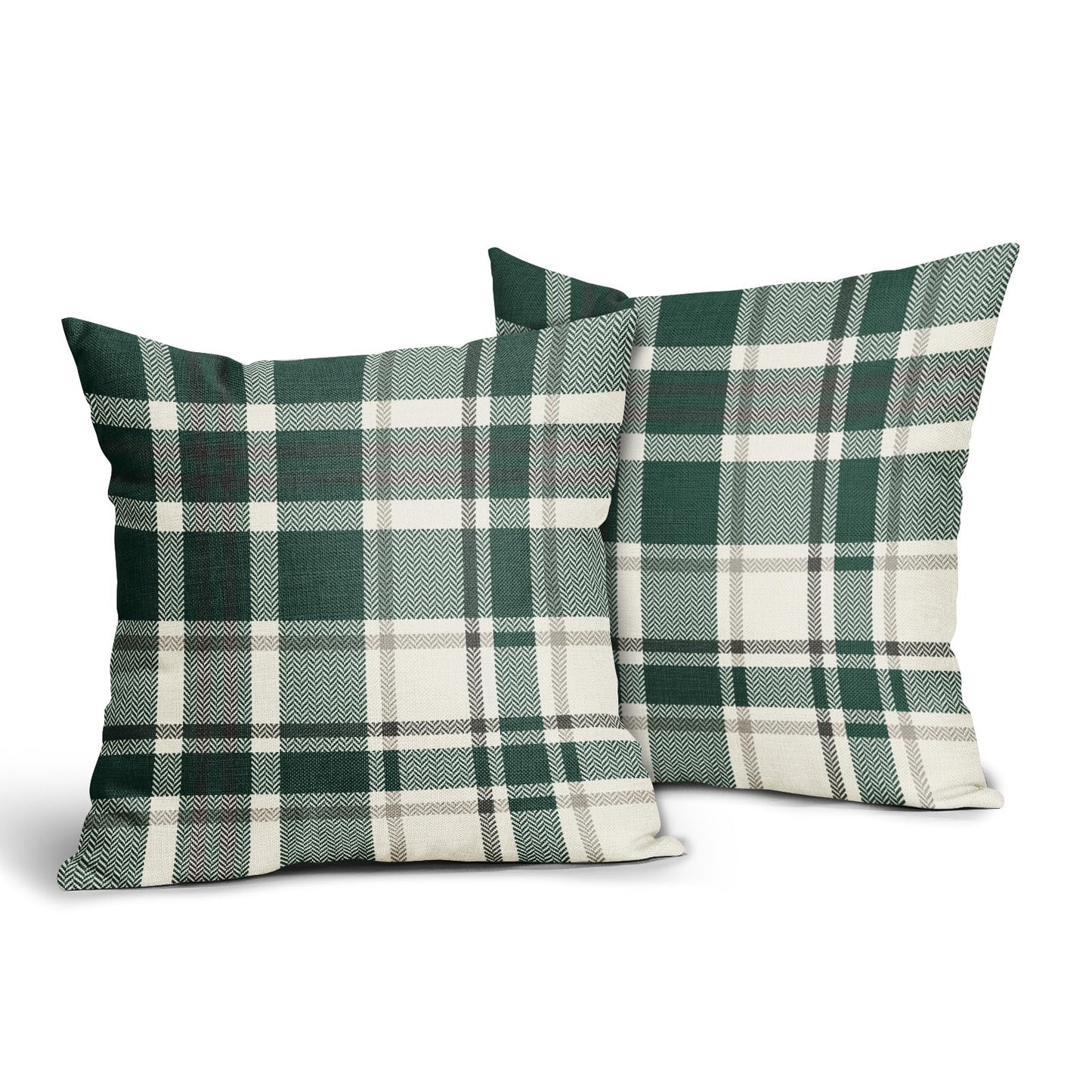 Christmas Plaid Pillow Covers 16x16 Set of 2 Forest Green Grey Buffalo Checkered Decorative Tartan Pillowcases Xmas Winter Holiday Outdoor Rustic Farmhouse Throw Cushion Case Decor for Couch Sofa Bed