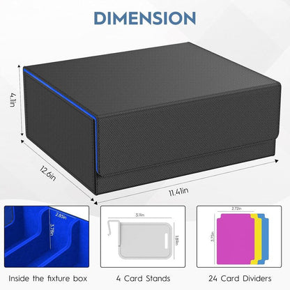 Trading Card Storage Box - 3200+ MTG Card Organizer with 24 Colorful Dividers & 4 Stands | Fits Yu-Gi-Oh & Game Cards (Black & Blue)
