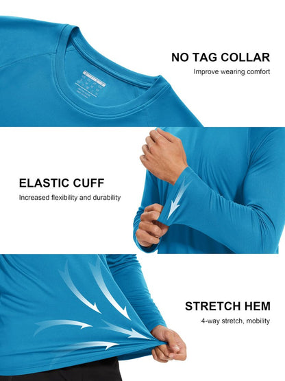 MAGCOMSEN Quick Dry Shirts for Men UPF 50 Long Sleeve Athletic T-Shirt UV Protection Shirts Workout Gym Shirts Outdoor Shirts Blue Green