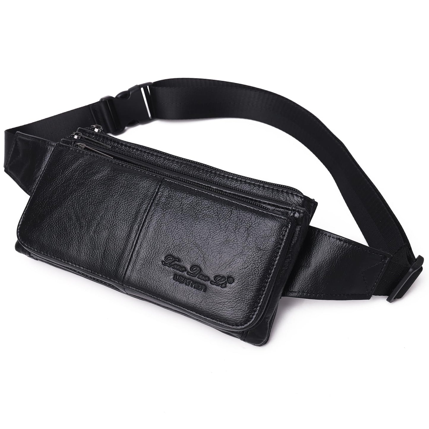 KPYWZER Vintage Leather Fanny Pack Waist Bag for Men Women Outdoor Travel Hunting Hiking Camping Hip Bum Belt Cell Phone Purse Wallet Pouch Retro Crossbody Sling Pouch Black