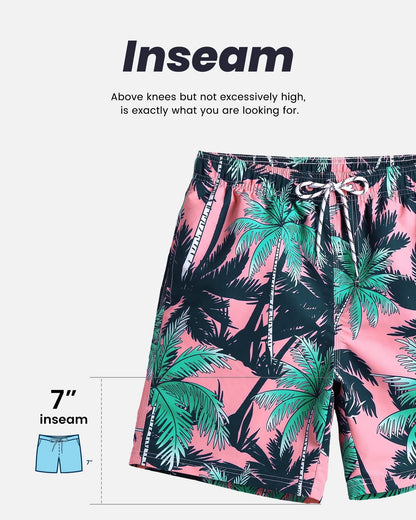 maamgic Mens Swim Trunks Quick Dry Swim Shorts with Mesh Lining Funny Swimwear Bathing Suits 7inch Flamingo Blue Small
