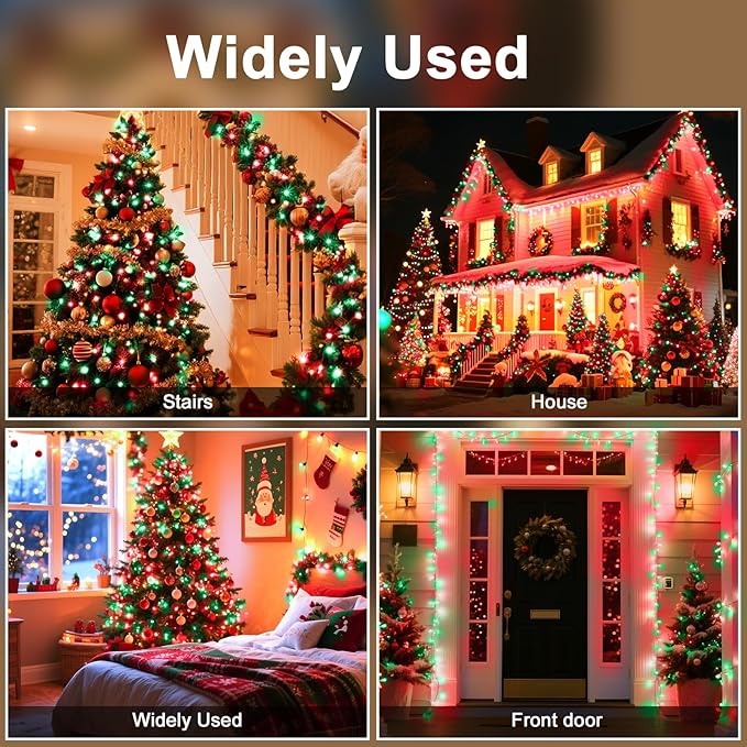 114 FT 350 LED String Lights Outdoor Indoor, Christams String Lights Waterproof 8 Modes & Timer, Fairy Lights Plug in for Bedroom, Weeding, Patio, Party, Holiday,Christmas Decor（Red+Green）