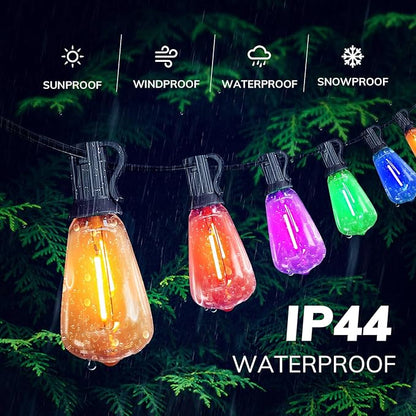 Achin Colored Outdoor String Lights 100Ft LED Multicolor Patio Lights with 55pcs ST38 Colorful Shatterproof Bulbs Rainbow String Lights for Bistro Christmas