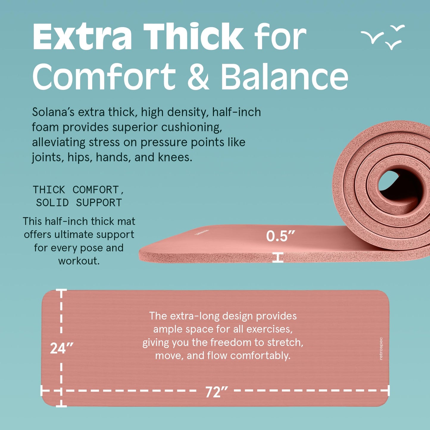Retrospec Solana Yoga Mat 1/2" Thick w/Nylon Strap for Men & Women - Non Slip Exercise Mat for Yoga, Pilates, Stretching, Floor & Fitness Workouts