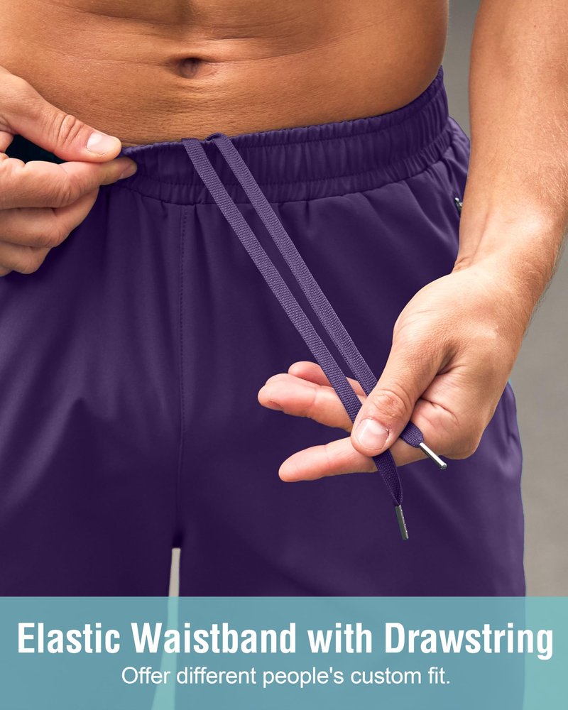 Men's Athletic Running Shorts with Zipper Pockets Quick Dry 7"/ 5"/ 9" Workout Gym Shorts for Basketball Hiking(Purple,7XS)