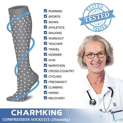 CHARMKING Compression Socks for Women & Men (8 Pairs) 15-20 mmHg Graduated Copper Support Calf Socks are Best for Pregnant, Nurses - Boost Performance, Circulation, Knee High Wide Calf(L/XL, Multi 50)