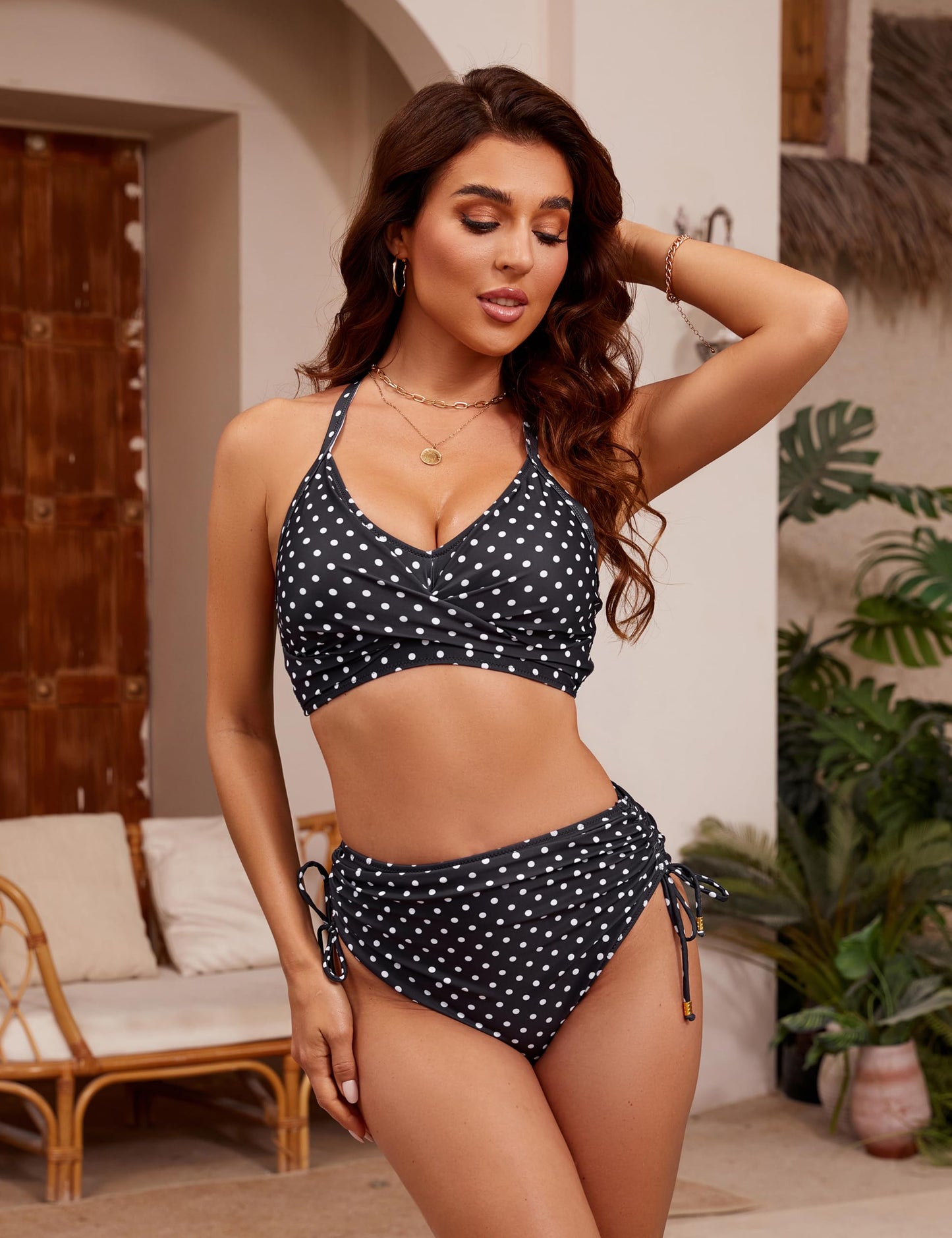 Blooming Jelly Womens High Waisted Bikini Sets Modest Swimsuit Tummy Control Bathing Suit Swimwear (Medium, Black)