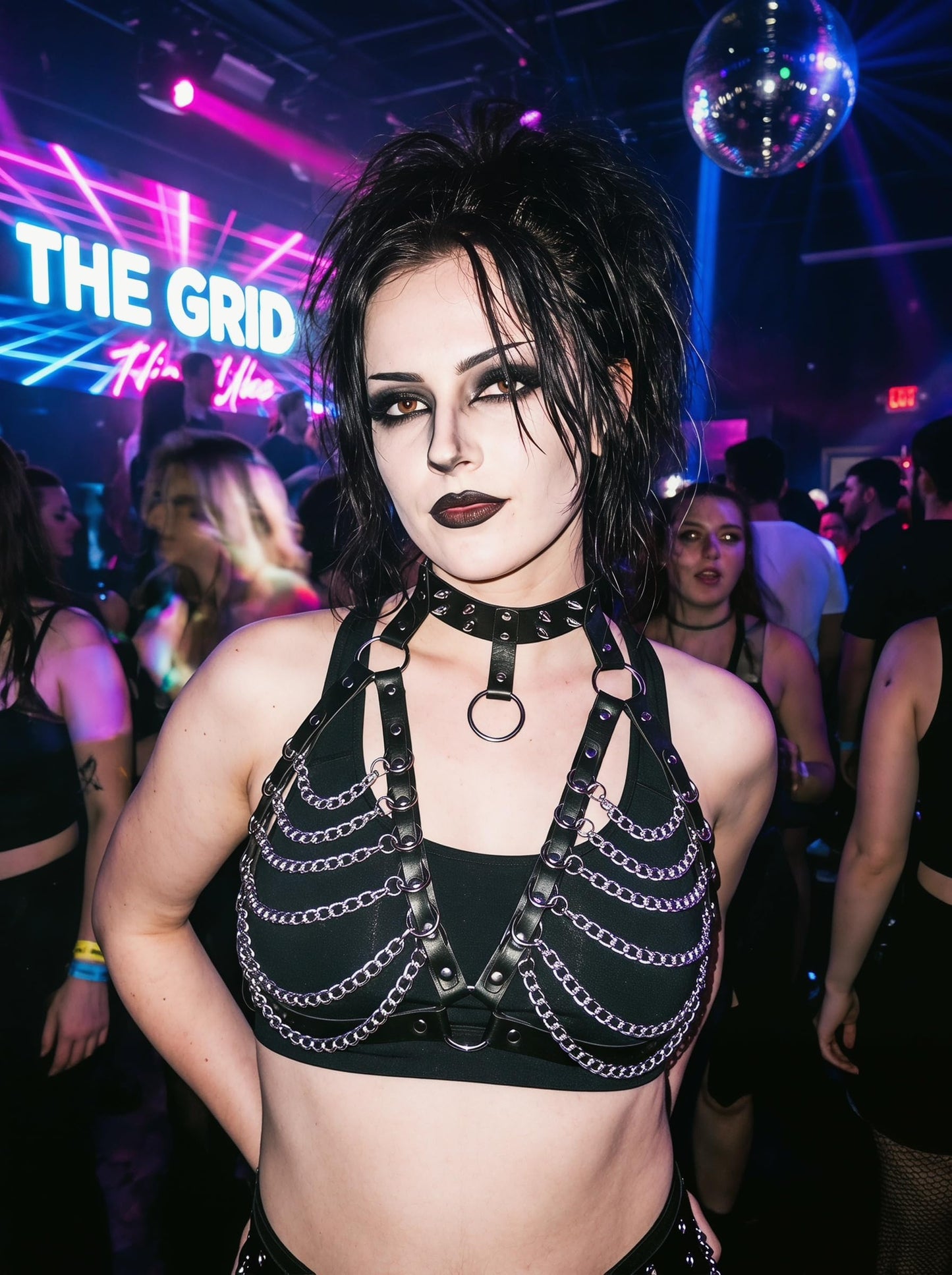 Punk Layered Chest Chain,Leather Bra CageStyle Shoulder Strap,Punk Black Leather Chest Harness Body Waist Chain Belt Rave Nightclub Belly Bra Jewelry Accessor for Halloween Carnival