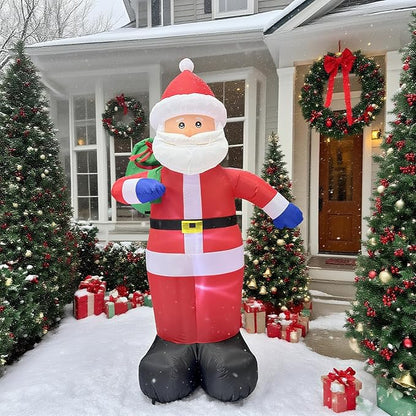 8FT Christmas Inflatable Santa Claus Outdoor Decorations, Inflatable Santa with Gift Bag Built-in LED Lights, Blow Up Yard Decorations for Holiday Xmas Party Indoor Garden Lawn